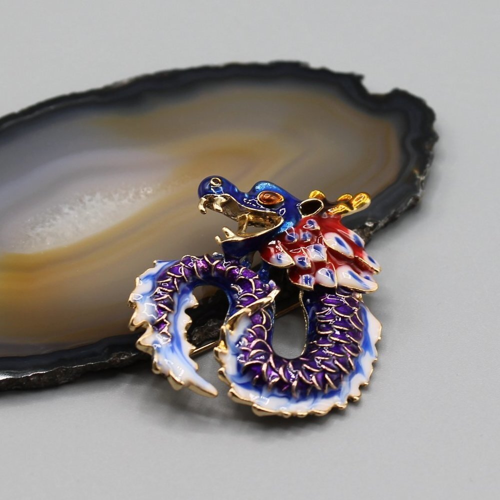 Chinese dragon pin brooch pendant jewelry fashion yellow gold purple blue new - Picture 2 of 10